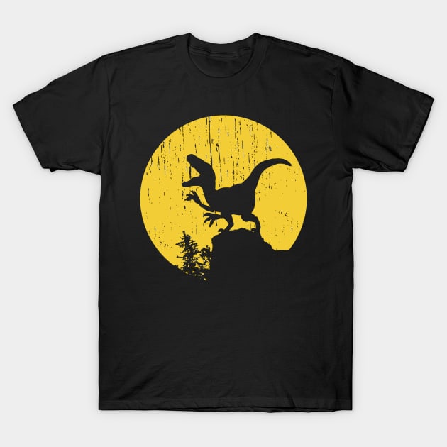 Funny Halloween Dinosaur Moon Silhouette Velociraptor T-Shirt by focodesigns